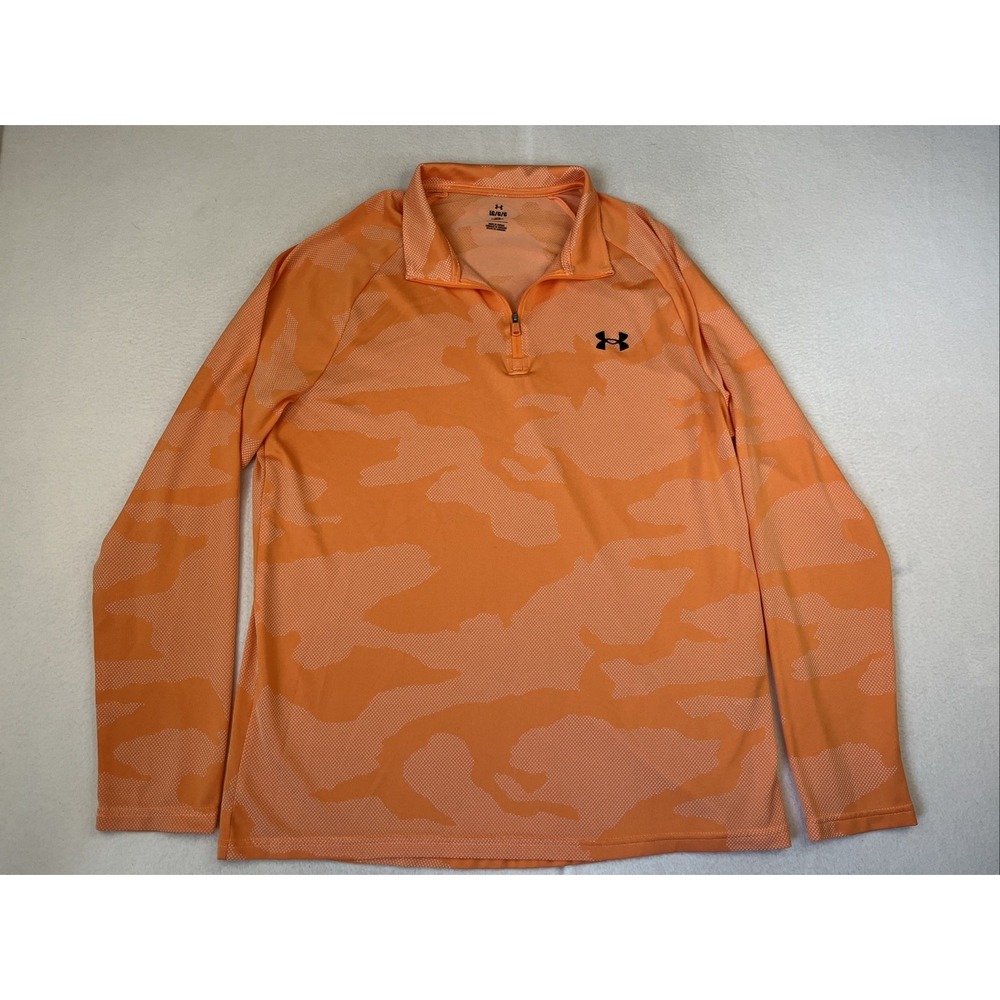 UNDER ARMOUR MEN’S JACQUARD LOOSE FIT ORANGE QUARTER ZIP SHIRT—SIZE LG (1375664)
